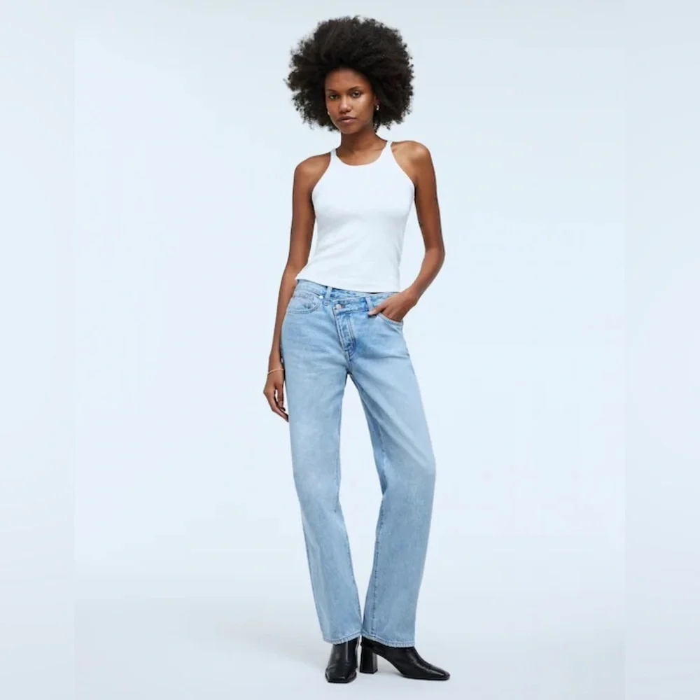 Madewell Light Blue Denim Jeans Low Slung Straight Jean Crossover Waist - Picture 5 of 16